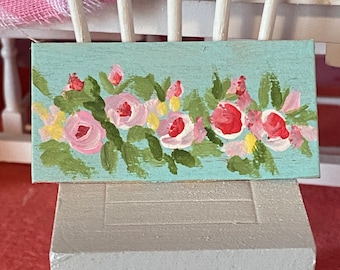 Miniature Rose Art Hand Painted Shabby Sign 1” x 2”wood backing