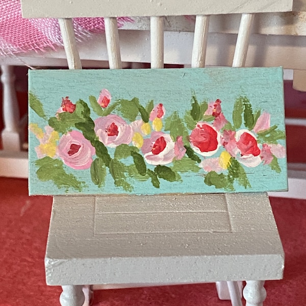 Miniature Rose Art Hand Painted Shabby Sign 1” x 2”wood backing
