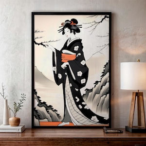 Grabado geisha japonesa, arte japonés vintage, arte vintage, cartel geisha, poster de geisha,  arte de pared, descarga digital, home decor.