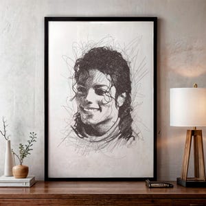 Line art, doodled, Michael Jackson, custom portrait, Michael Jackson print, Michael Jackson poster, Wall art, micheal jackson