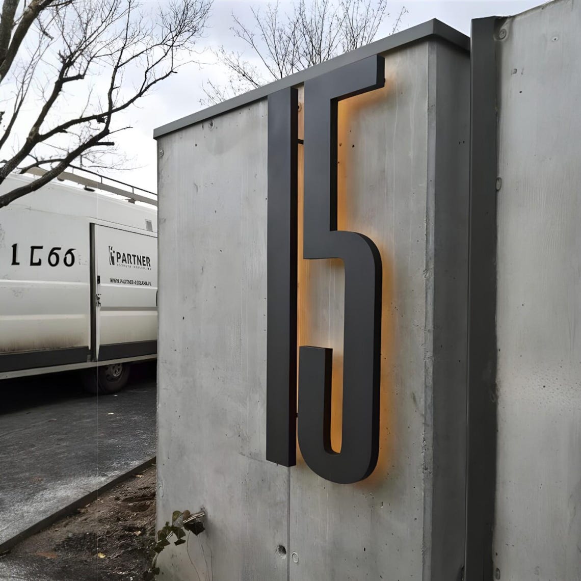 Floating House Number Sign, Raised Metal Letters, Outdoor Backlit ...