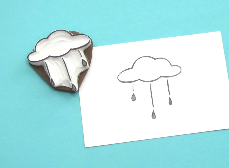 Rain cloud stamp medium sized with rain drops