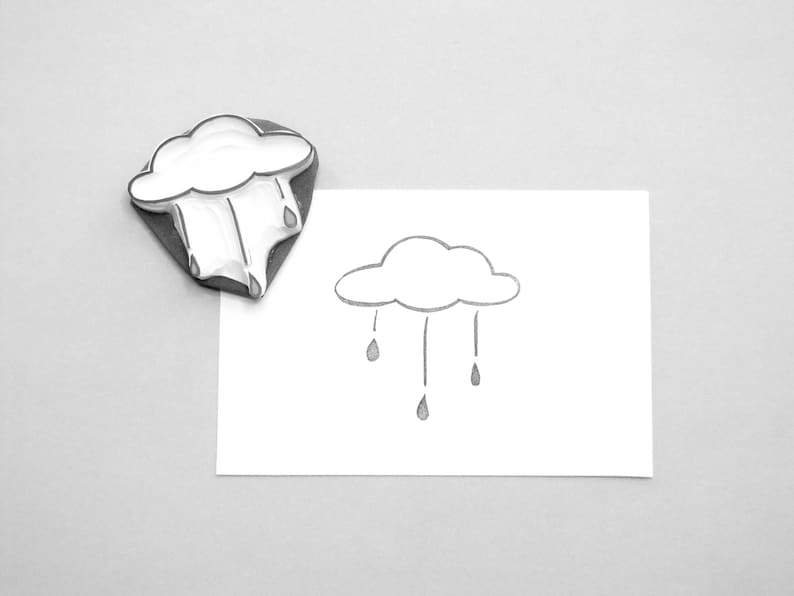 Rain cloud stamp medium sized with rain drops