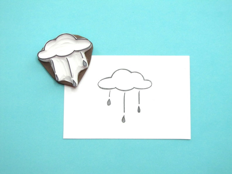 Rain cloud stamp medium sized with rain drops