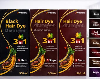 MEIDU Hair Dye Shampoo Black  3-in-1 Color Shampoo for Men & Women 500ml/16.9OZ