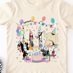 Disney Nightmare Birthday T-shirt, Jack and Sally Party Tee, Custom Halloween Birthday Sweatshirt, Nightmare Characters Birthday Kids Tees