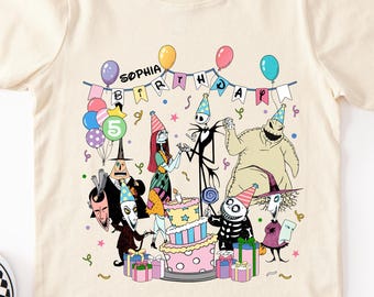 Disney Nightmare Birthday T-shirt, Jack and Sally Party Tee, Custom Disneyland Birthday Sweatshirt, Nightmare Characters Birthday Kids Tees