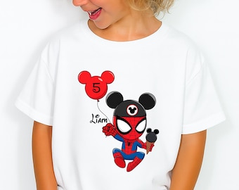 Anpassad Spiderman-födelsedagströja, Disney Spiderman Amazing Friends-tröja, Musse Pigg-present till pojkar, superhjälte-födelsedagströja för familjen