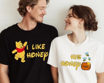 Winnie The Pooh Couple Shirt, Disney Pooh Bear Honey Tee, Honeymoon Matching Sweatshirt, Disneyland Wifey Hubby Tees, Girlfriend Gift Shirts