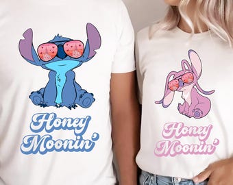T-shirt Stitch and Angel Couple, Disney huwelijksreis-T-shirt, Stitch Swaetshirt bruid en bruidegom, Disneyland Wife Hubby Tees