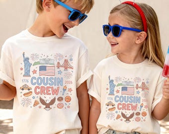 4 juli kusin tröja, patriotiska kusiner matchande t-shirts, röd vit och blå t-shirt, självständighetsdagen barnpresent