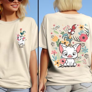 Pua And Hei Hei T-shirt, Disney Moana NameTee, Hei Hei Floral Sweatshirt, Custom Moana Girls Trip Tees, Disneyland Pua Kids Gift Crewneck