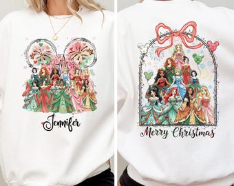 Disney Princess Christmas Shirts, Magical Castle Holiday Sweatshirt, Custom Coquette Girls Tee, Merry Christmas Party, Mickey Head XMAS