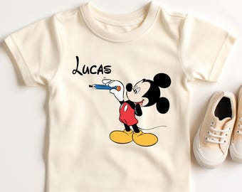 Aangepaste Mickey T-shirt, Disney kindernaam T-shirt, bijpassende sweater muis familie, Mickey Party Tees, Disneyland peuter verjaardag ronde hals