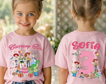 Camiseta de cumpleaños de Toy Story para niña, camiseta de cumpleaños de Disney personalizada, regalo de viaje de cumpleaños de Pixar, Disneyland para niños pequeños
