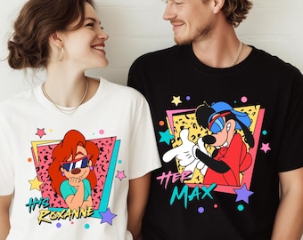 Maglietta retrò anni '90 di Max e Roxanne, felpa di coppia del film Pippo, maglietta coordinata di coppia Disney, viaggio in famiglia a Disneyland, regalo di San Valentino