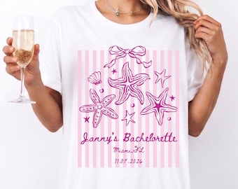 Beach Bachelorette Shirt, Coquette Bow Summer Bride Tee, Personalized Bach Tees, Bridal Party Gift