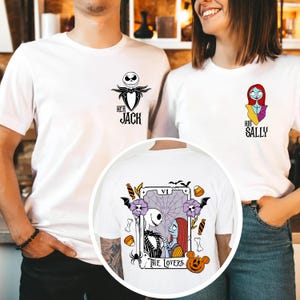 Personalized Jack and Sally Couple T-shirt, Nightmare Halloween Shirt, Her Jack His Sally Hoodie, Disney Spooky Season Couples Sweatshirt