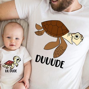 Father and Son T-shirt, Dude Little Dude Matching Tee, Disney Crush and Squirt Sweatshirt, Father&#39;s Day Gift, Turtle Dad and Me Tees