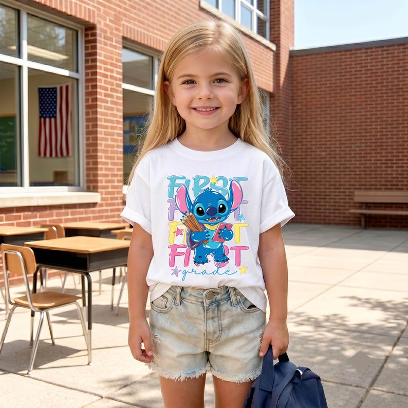 Disney Stitch Back to School Shirt, First Day Of School Gift, Pre K Stitch and Lilo Girls Tee, First Grade Boys T-shirts