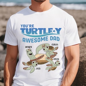 Personlized Father And Son T-Shirt, Disney Turtle Dad Son Matching Tee, Father&#39;s Day Gİft, Daddy Shirt With Kids Names, Awesome Dad Tees