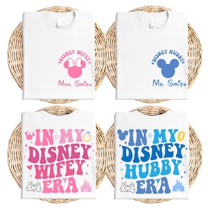Camisetas Disney &quot;Esposa y Esposo&quot;, camiseta de Mickey y Minnie para la luna de miel, sudadera para pareja, camiseta de boda personalizada, camisetas de recién casados