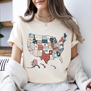 Retro Amerika Karte Shirt, 4. Juli T-Shirt, USA Karte Sweatshirt, Unabhängigkeitstag T-Shirt, Vaterländischer Pullover, Amerikanische Flagge Rundhalsausschnitt