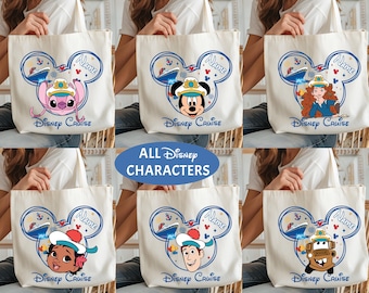 Disney Cruise 2026 Tote Bag, Mickey Custom Fantasy Totes, Cruise Trip Gift Totes, WDW Characters Cruise Tote Bag, Wish Cruise Family Totes