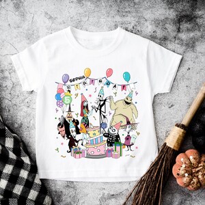 Disney Nightmare Birthday T-shirt, Jack and Sally Party Tee, Custom Halloween Birthday Sweatshirt, Nightmare Characters Birthday Kids Tees