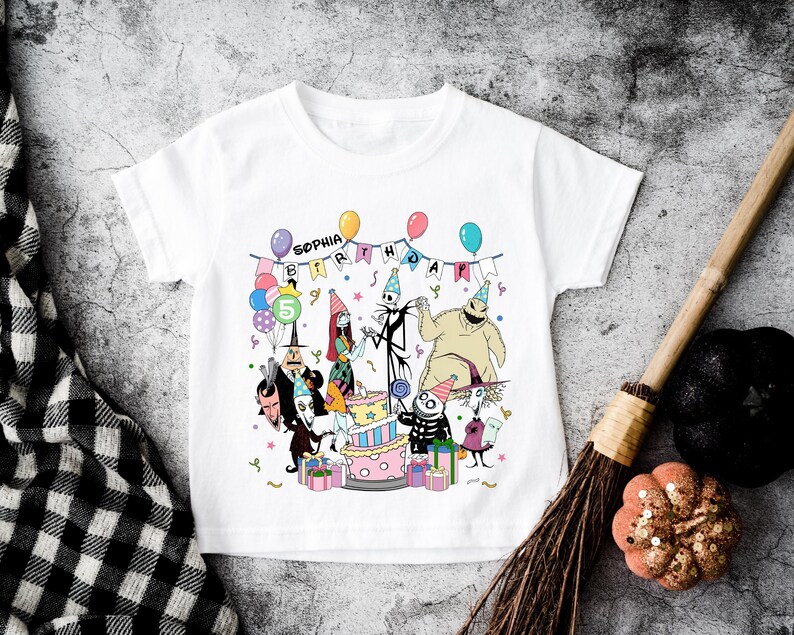 Disney Nightmare Birthday T-shirt, Jack and Sally Party Tee, Custom Halloween Birthday Sweatshirt, Nightmare Characters Birthday Kids Tees