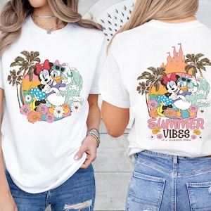Zomershirt mini en madeliefje, T-shirt Disney Girls Besties, vakantieshirt muismeisjes, Disneyland Girls Beach-T-shirt