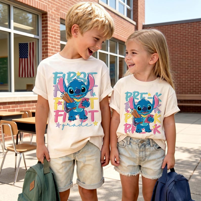 Disney Stitch Back to School Shirt, First Day Of School Gift, Pre K Stitch and Lilo Girls Tee, First Grade Boys T-shirts