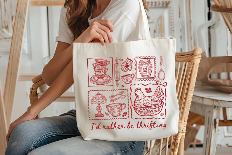 Thrifting Tote Bag, Retro Vintage Shopping Lover Bags, Boutique Thrifting Canvas Totes, Grandma Gift Tote, Mothers Day Tote