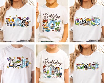 Koszulka urodzinowa dla całej rodziny z motywem Toy Story, koszulka urodzinowa dla chłopca z motywem Disney Woody, bluza urodzinowa z motywem Buzza Lightyeara, spersonalizowane koszulki urodzinowe dla dziewczynek z motywem Pixara