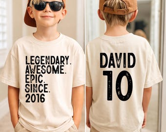 Camiseta de cumpleaños personalizada, camiseta de cumpleaños épica y legendaria, fiesta de cumpleaños para niño pequeño, regalo de cumpleaños para niña de 10 años
