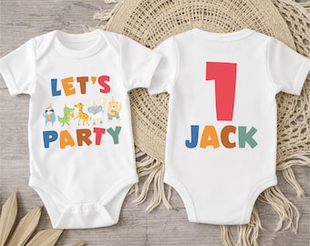 Animal Theme Birthday Shirt, Toddler Zoo Birthday Boy Tee, Custom 1st Birthday Gift, Elephant First Party Tees