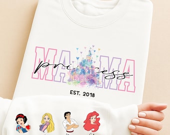 Custom Princess Mom Sweatshirt, Disney Mama Shirt, Magical Castle Trip Tee, Personalized Grandma Sweater, Princess Kids Names Tees
