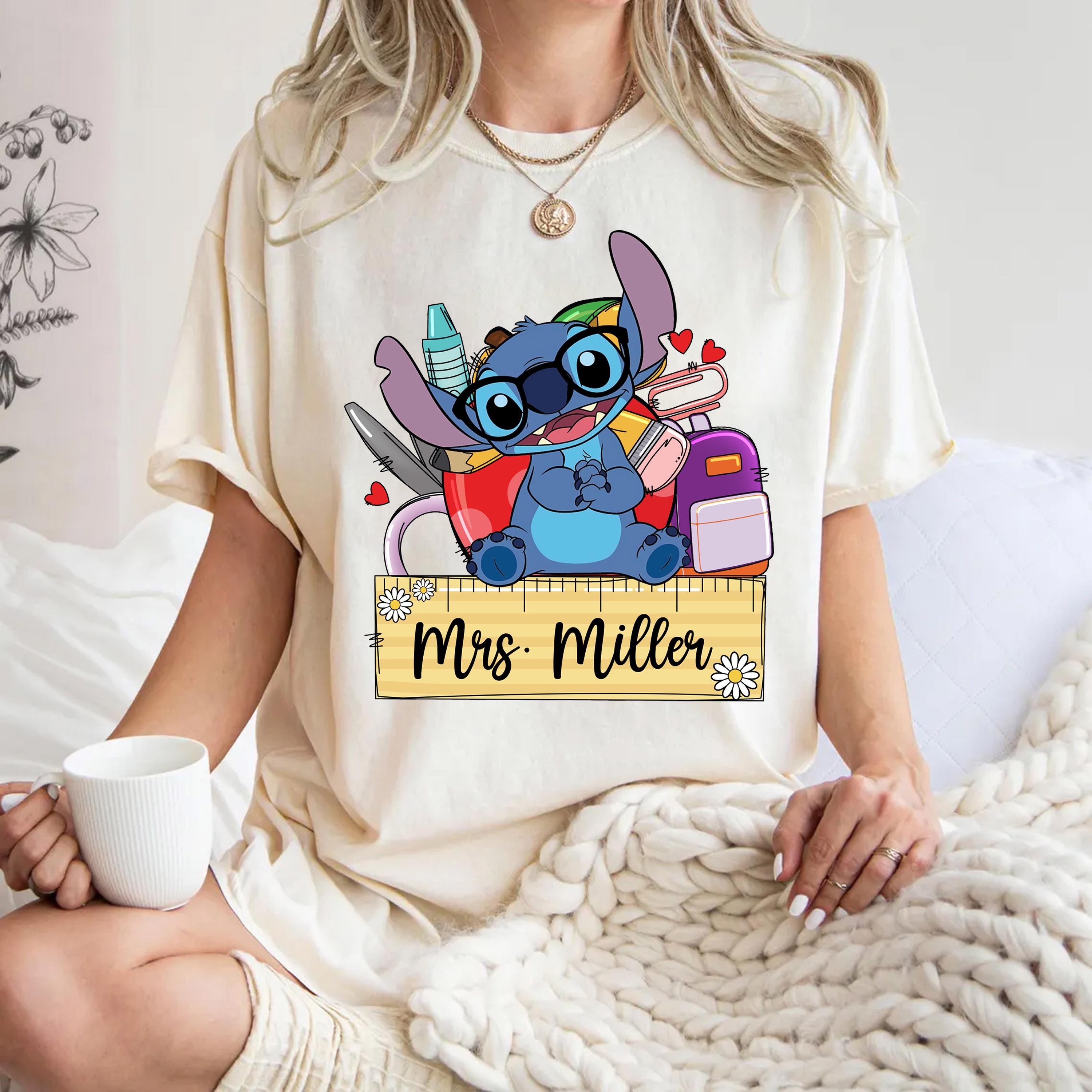 Disney Stitch Teacher T-shirt, Personalized Teacher Tee, Stitch Teacher Name Sweatshirt, Stitch Elementary Teaching Gift, Back to School Tee