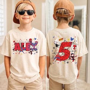 Koszulka urodzinowa Spidermana, koszulka urodzinowa dla chłopca Spidey, bluza urodzinowa z superbohaterem, przyjęcie urodzinowe Spidermana, spersonalizowane koszulki dla małych dzieci z motywem pająka
