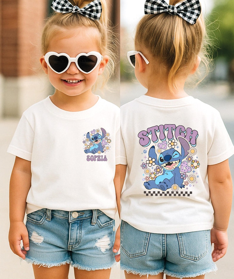 Stitch Custom Name Toddler Shirt, Disney Kids Tee, Stitch Girls Sweatshirt, Floral Stitch Gift, WDW Youth Tees, Disneyland Trip Hoodie