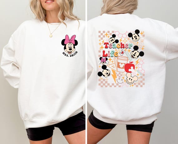 Minnie Mickey Teacher Shirt, Disney Custom Teacher Sweatshirt, Mickey Teacher Name Tee, New Teacher Gift, Mrs and Mr Teacher Sweater