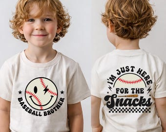 Camiseta de béisbol para hermano y hermana, camisetas para refrigerios, camiseta a juego para hermano y hermana, regalo para fanáticos del béisbol infantil, camiseta para amantes de los refrigerios