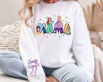 Prinzessin Mama Sweatshirt, Disney Mom Shirt mit Kindernamen, Prinzessin Oma Pullover, Schneewittchen Mutter Geschenk Tees