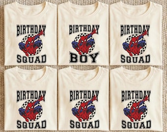 Spiderman-födelsedagströja, superhjälte-födelsedagspojke-tröja, Disney-födelsedagsgrupptröja, spindelfest-tröjor, Avengers-födelsedagspresent för barn