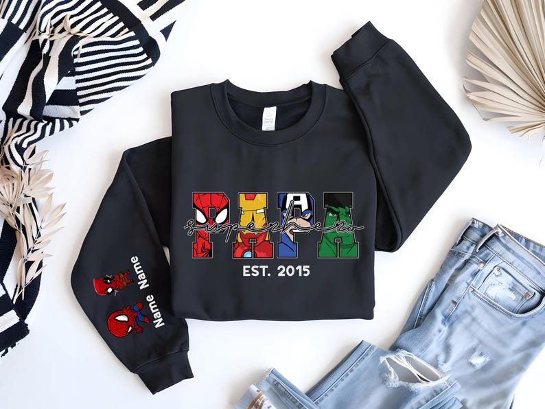 Avengers Dad Sweatshirt, Superhero Papa Shirt, Spiderman Daddy Tee, Personalized Super Hero Grandpa Hoodie, Marvel Fathers Day Gift
