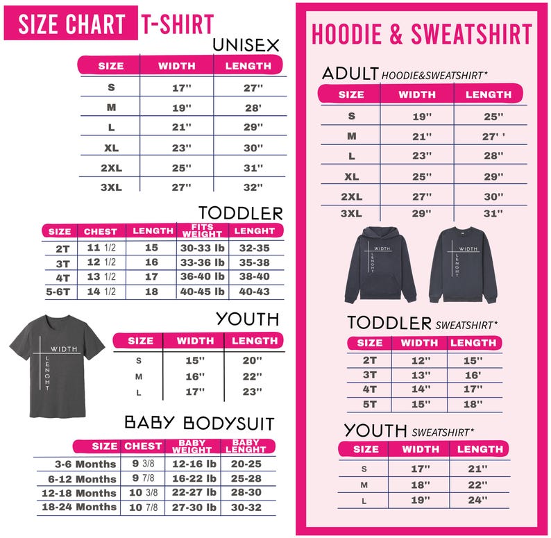 the size chart for a hoodie and sweat shirt
