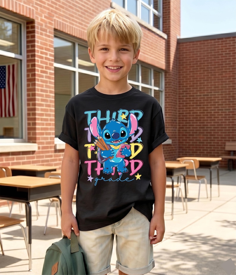 Disney Stitch Back to School Shirt, First Day Of School Gift, Pre K Stitch and Lilo Girls Tee, First Grade Boys T-shirts