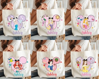 Disney Princess Tote Bag, Personalized Moana Girls Totes, Princess Kids Gift Totes, Disneyland Trip Tote, WDW Custom Name Snacks Tote Bags