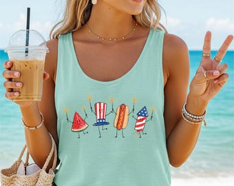 Funny 4th of July Tank Top, Patriotic Woman Tops, America Independence Day Beach Shirt, USA 250th Anniversary Tanks