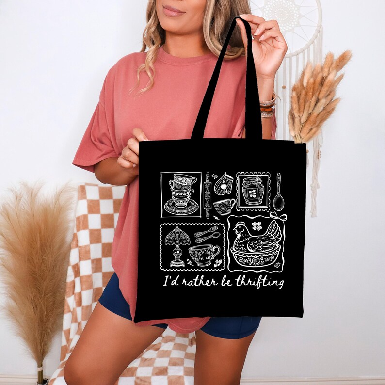 Thrifting Tote Bag, Retro Vintage Shopping Lover Bags, Boutique Thrifting Canvas Totes, Grandma Gift Tote, Mothers Day Tote
